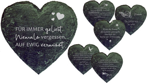 Schieferherz Grab Herz mit Spruch Gravur 20 x15cm